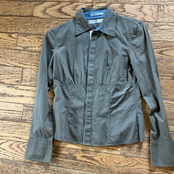Y2K Tommy Hilfiger army green snap front Shirt, S - Picture 5 of 9